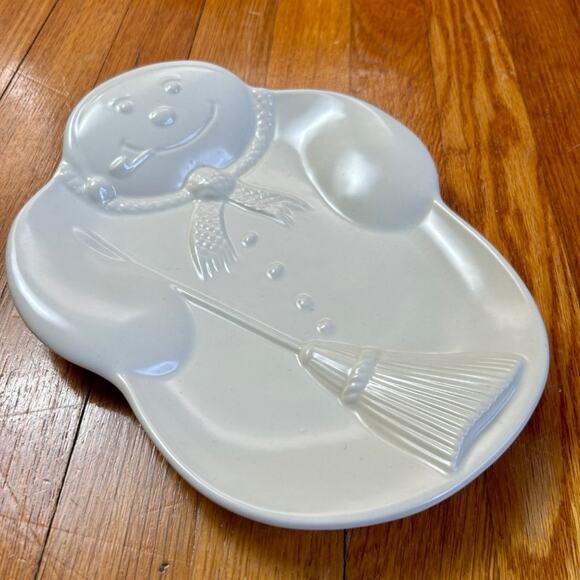 Vintage Pfaltzgraff White Snowman Embossed Christmas Cookie Serving Plate - Picture 8 of 12